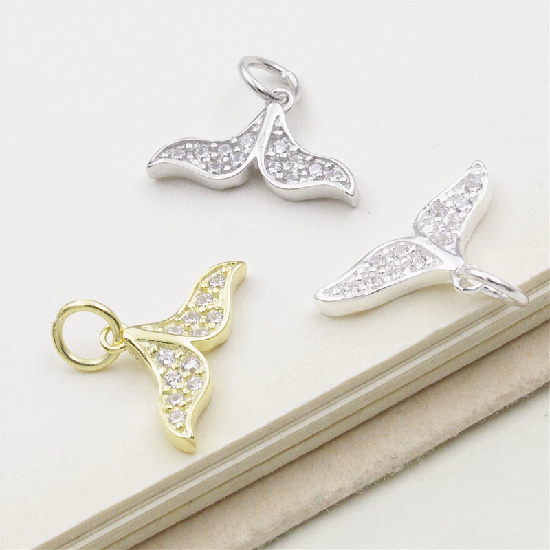Charm bạc móc treo đuôi cá heo có đính đá (Có thể làm mặt dây chuyền) - Charm bạc 925 - Mã CB510