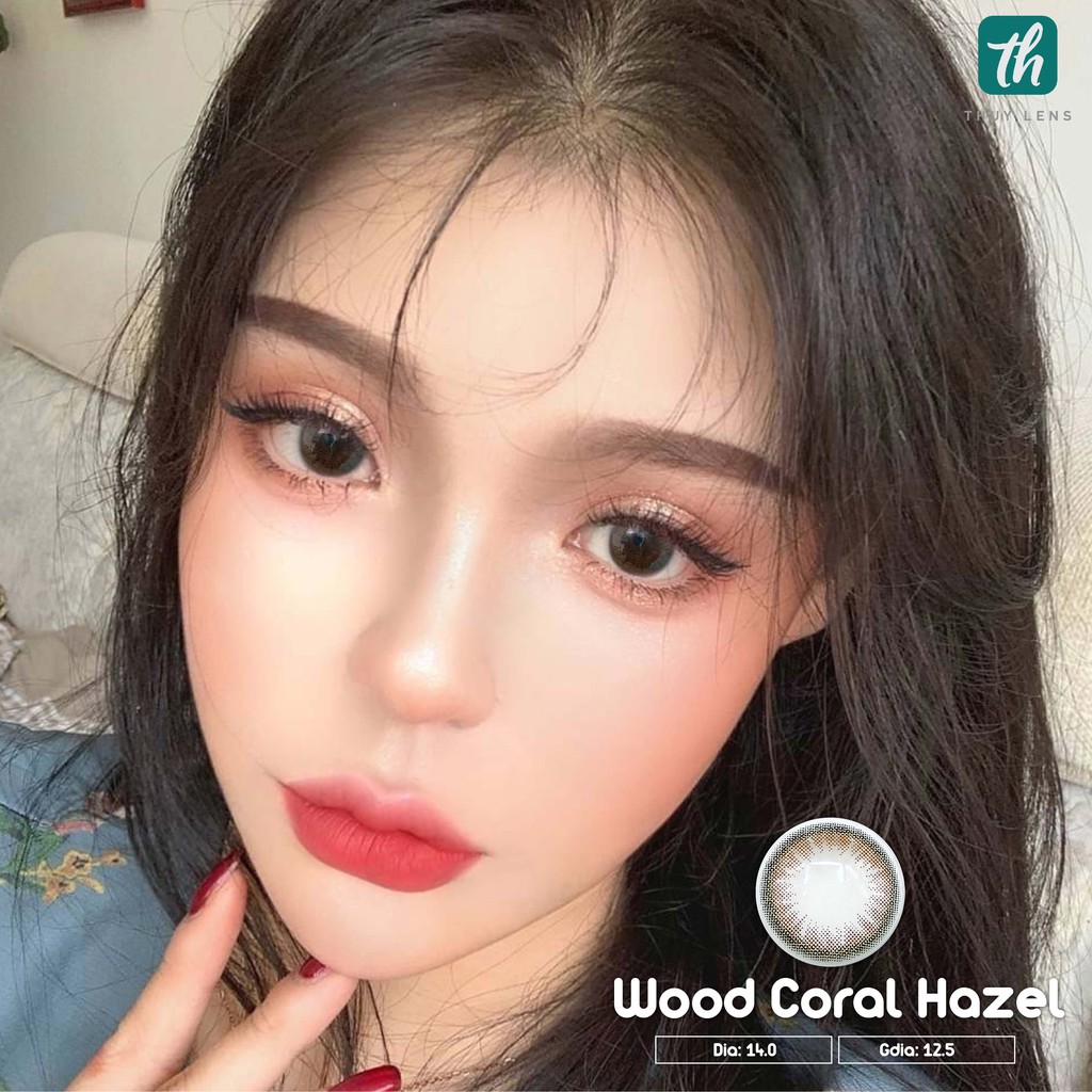 Kính áp tròng Hàn Quốc chính hãng Wood Coral Hazel – Lens cận màu nâu giãn nhẹ