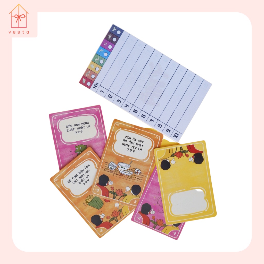 Bộ board game Ăn Ý, bộ trò chơi thẻ bài chủ đề văn hoá Việt Nam đương đại cho hội nhóm bạn bè và gia đình 4-8 người