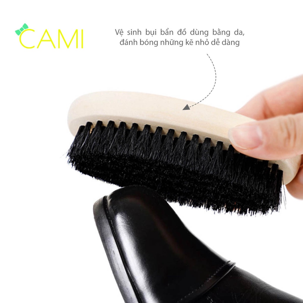 Bàn chải hình oval phủi bụi râu, tóc lông heo cán gỗ giúp đánh xi giày đa năng, tiện ích - Cami - CMPK254