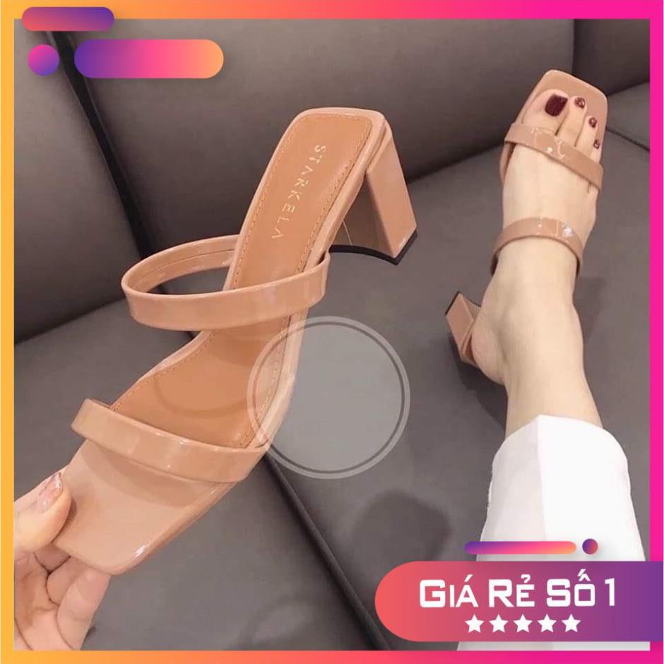 Freeship Giày cao gót nữ công sở  Pun Shoes 2 quai mảnh gót vuông 7cm, 3 màu