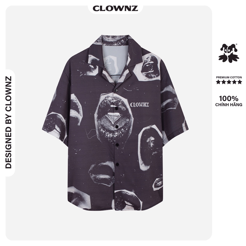 Áo sơ mi local brand Clownz Bad Lips dáng unisex, form rộng, chất kate mịn