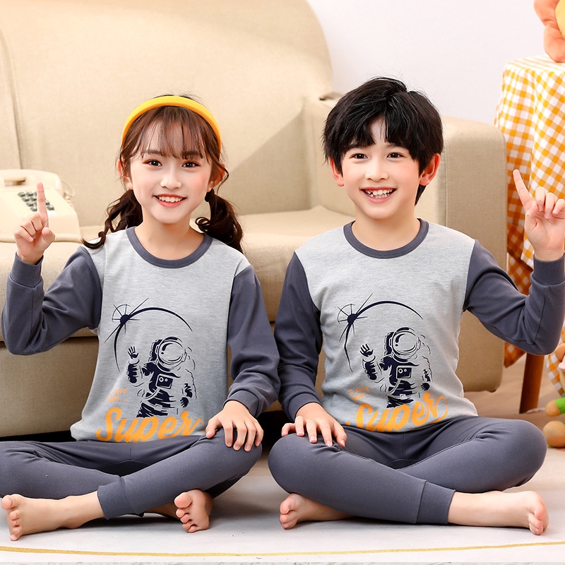 Bộ Đồ Ngủ Tay Dài Chất Cotton In Họa Tiết Hoạt Hình Thời Trang Thu Đông Xinh Xắn Cho Bé Gái 100-160cm