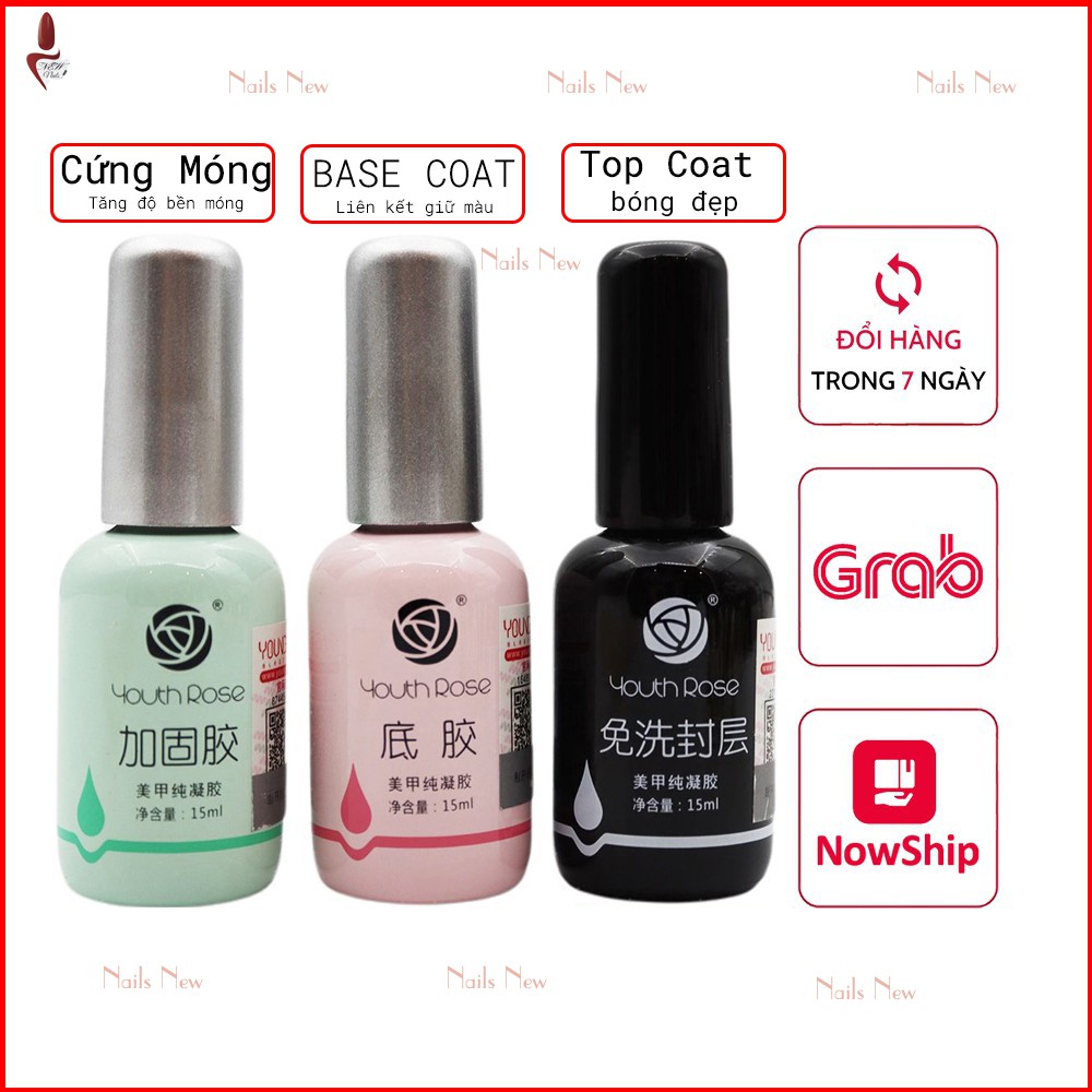 Base top bóng cứng móng hoa hồng chính hãng chai 15ml