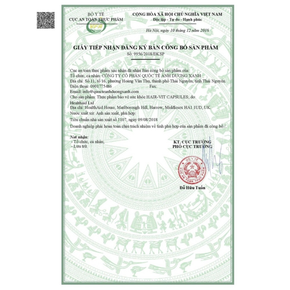 Viên Uống Nuôi Dưỡng Tóc HAIR-VIT HEALTHAID Hộp 30 viên, Hỗ trợ kích thích mọc tóc nhanh, ngăn ngừa rụng tóc-Anh Quốc