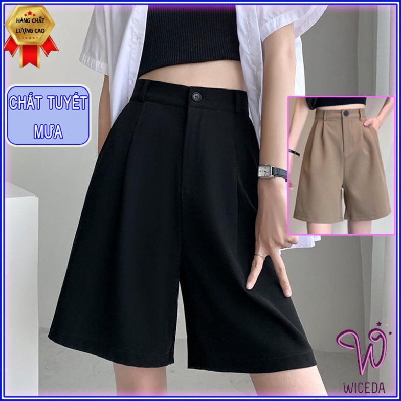 (Đẹp) Quần lửng nữ ống rộng cạp cao đẹp,quần short ngố nữ khóa thật xinh chất tuyết mưa dày dặn 3 màu đen nâu tây be Wic