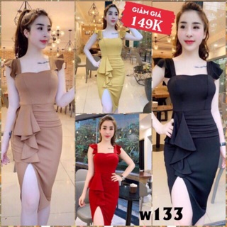 Đầm body dự tiệc tay bèo xẻ tà sang trọng