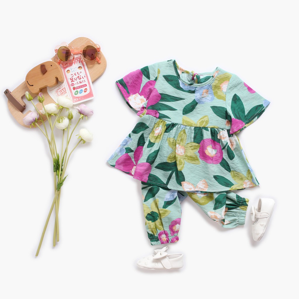 Bộ quần áo Sanlutoz in hoa thời trang mùa hè bằng cotton cho bé gái