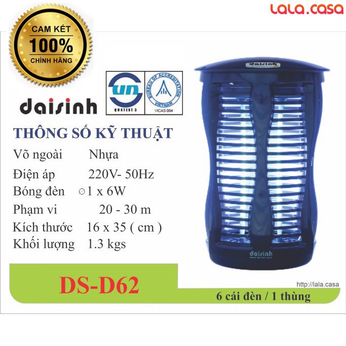 Đèn bắt muỗi Đại sinh DS-D62 Sản xuất tại Việt nam