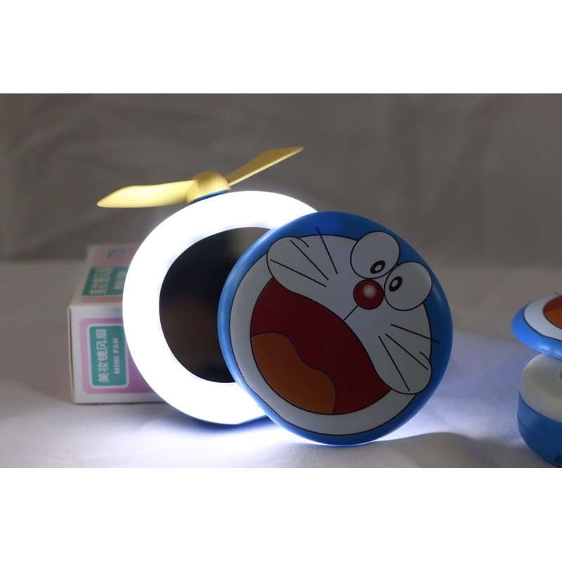 Quạt Sạc Dễ Thương Kèm Gương Có Đèn LED Doremon Doraemon