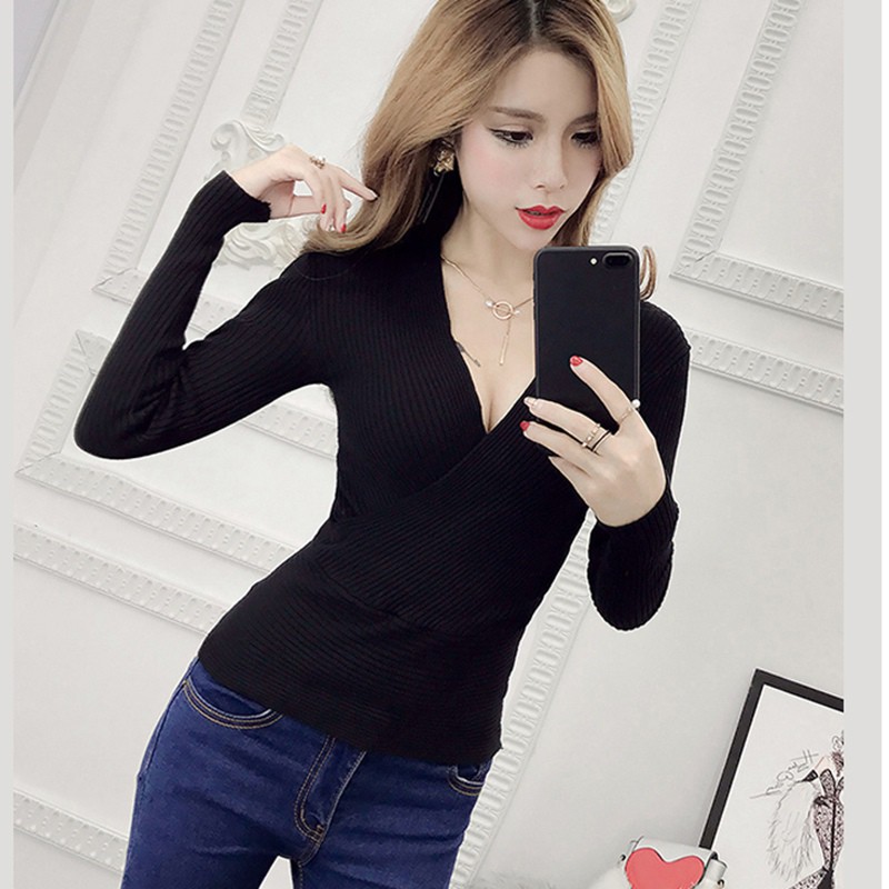 Áo Len Nữ Tay Dài Cổ Chữ V Thời Trang Quyến Rũ
