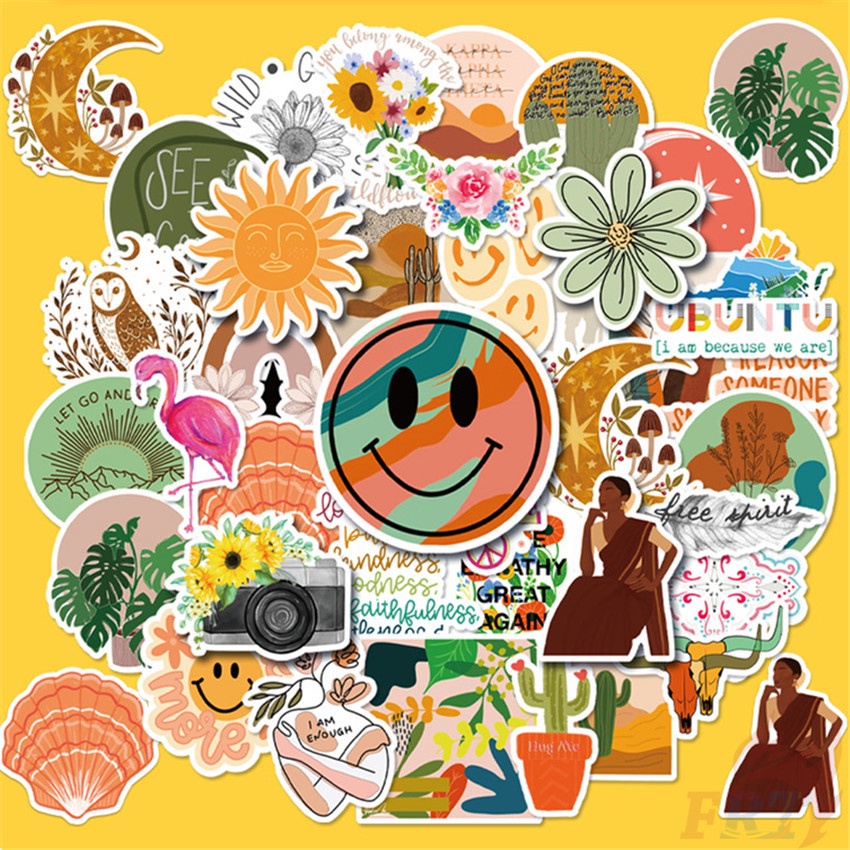Bộ 100 Cái/Bộ ❉ Miếng Dán Trang Trí Kiểu Retro Thiết Kế Dễ Thương ❉ Sticker Dán Tường Chống Thấm Nước Thời Trang