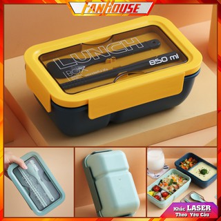 Hộp cơm giữ nhiệt Lunch Box 850ml kèm đũa thìa tặng sticker hộp đựng cơm văn phòng Fan House sử dụng được lò vi sóng