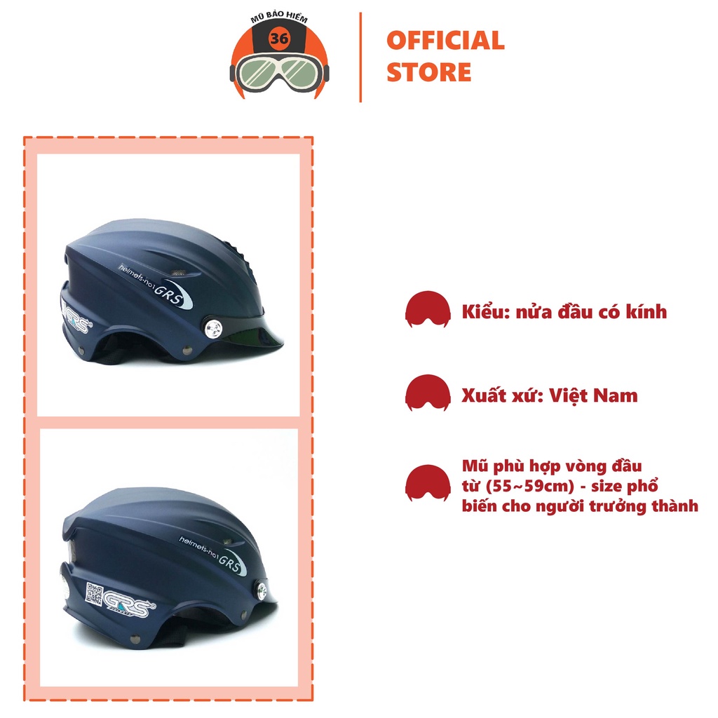 Mũ bảo hiểm không kính GRS A760T (xanh tím than nhám)