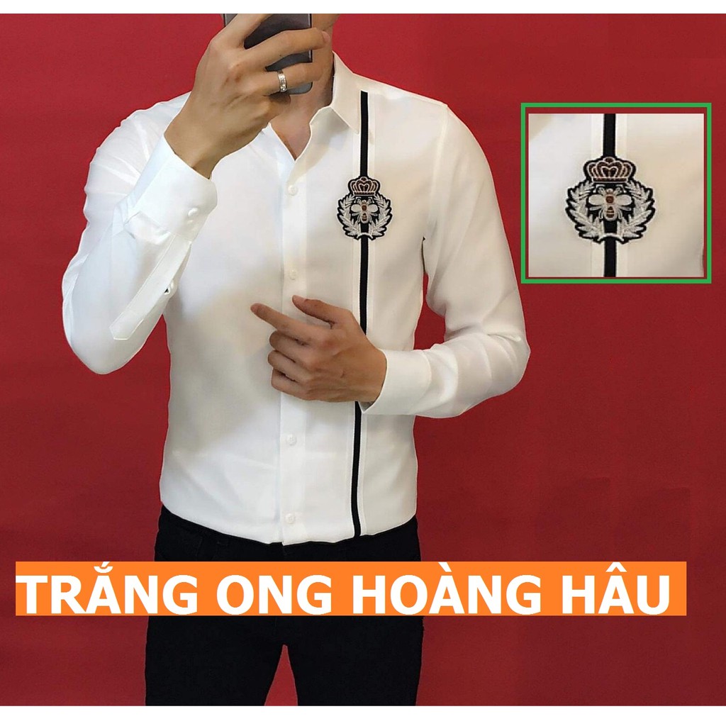 Sơ mi nam lụa cao cấp trắng Dài Tay lông vũ thêu | BigBuy360 - bigbuy360.vn