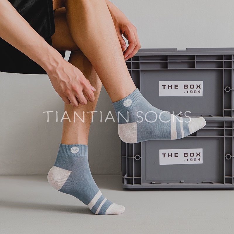 TIAN TIAN T031 Vớ tất nam bóng đá cotton miệng nông màu xanh dương