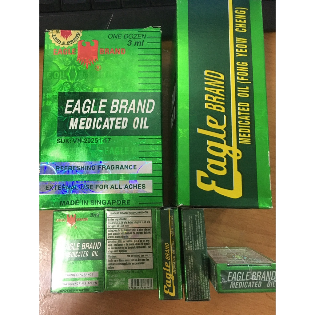 DẦU GIÓ XANH SINGAPORE EAGLE BRAND 3ml,6ml,12ml,24ml - Dầu nước xanh con ó 1 nắp - Cam kết chuẩn Nhập khẩu chính hãng