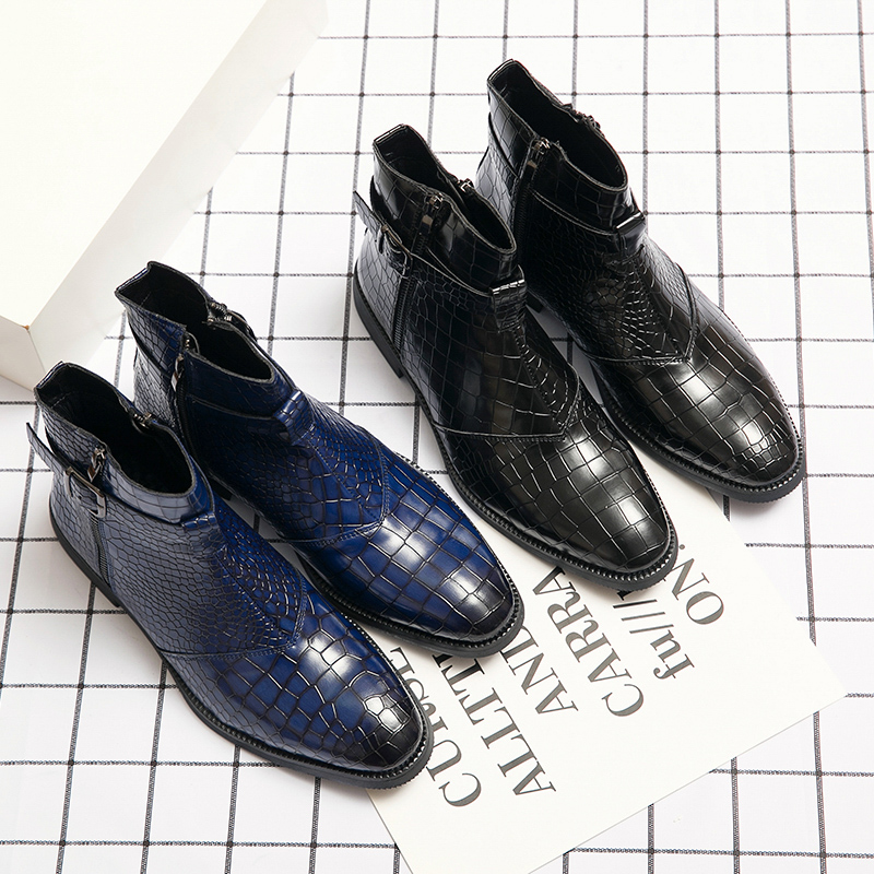 Giày boot cổ cao họa tiết da cá sấu thiết kế mới thoáng khí năng động thời trang dành cho nam