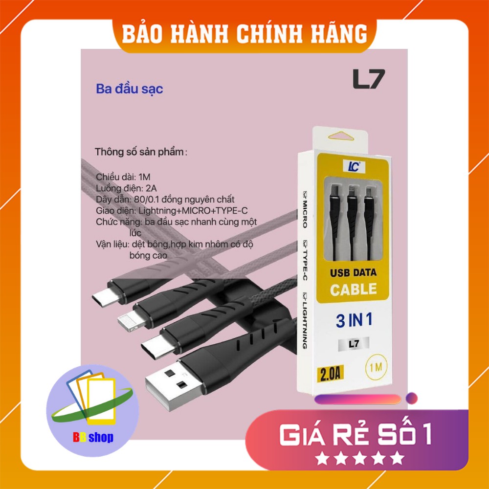 Cáp sạc đa năng 3in1 sạc nhanh usb to mircro type-c lightning [HOT]