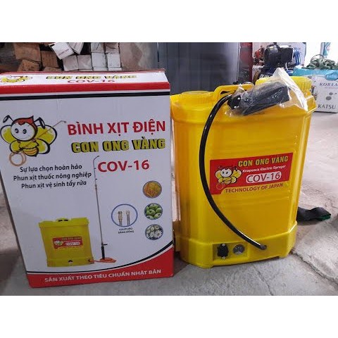 BH 12 THÁNG Bình phun xịt điện Con Ong Vàng 16 Lít, bình đeo lưng với cần xịt dài phun xa cực tiện dụng