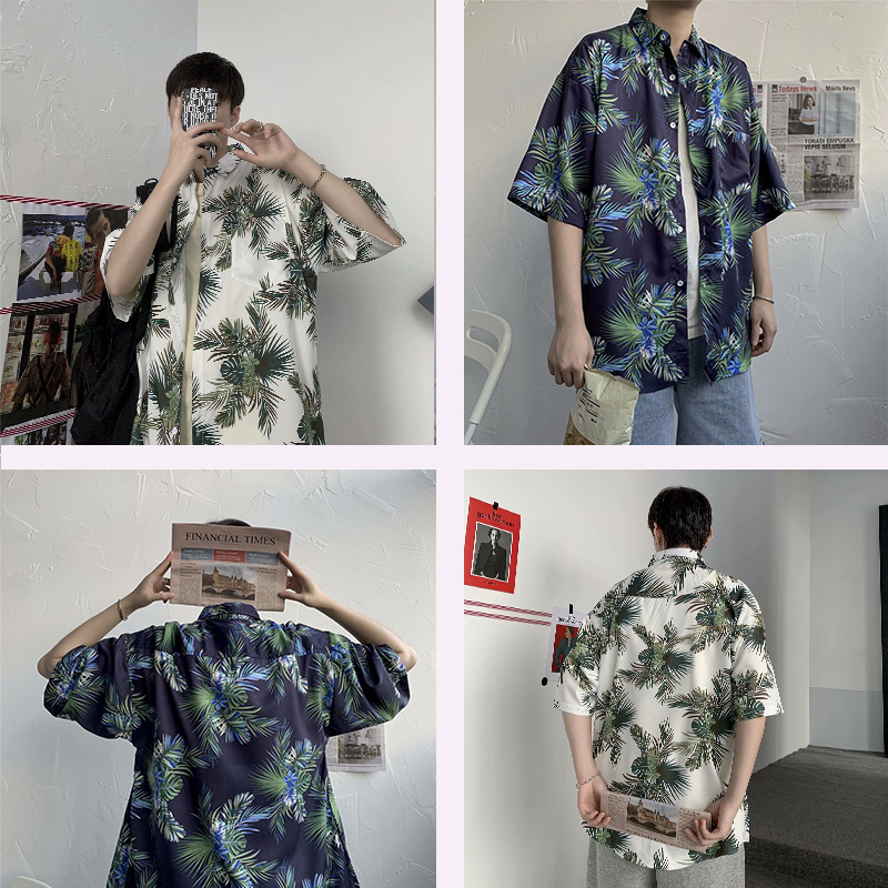 mẫu mới Hàn Quốc áo sơ mi in hoa Áo sơ mi rộng rãi, unisex, (vớ miễn phí)