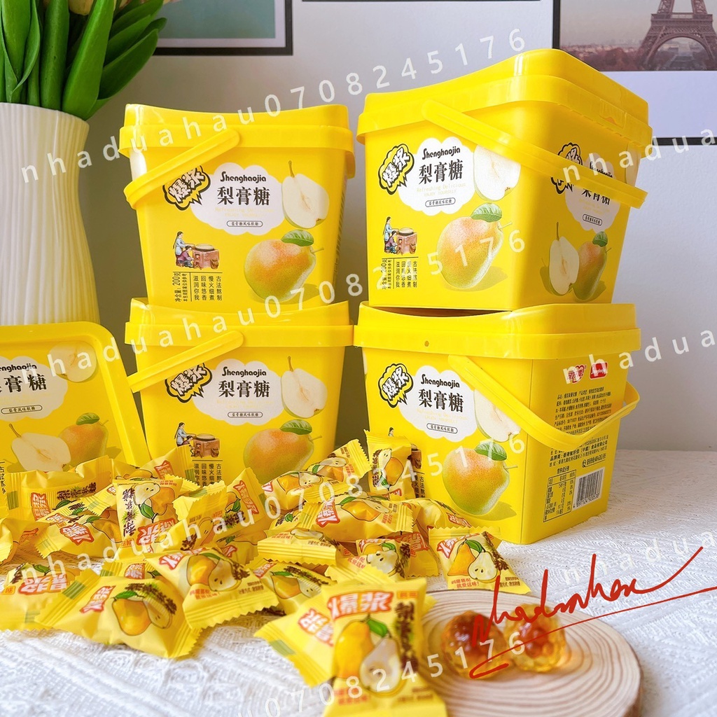 Xô kẹo dẻo vị quả lê/ ô mai quýt chanh muối/ đào muối nhân chảy WOW Hongkong xô 218gam/ 200gam