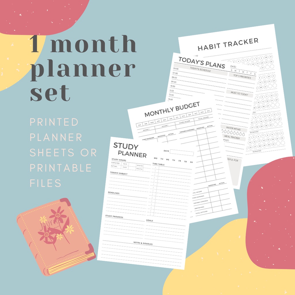 SET PLANNER 1 THÁNG - Study planner, Dailyplanner, Money budget, Habit checker