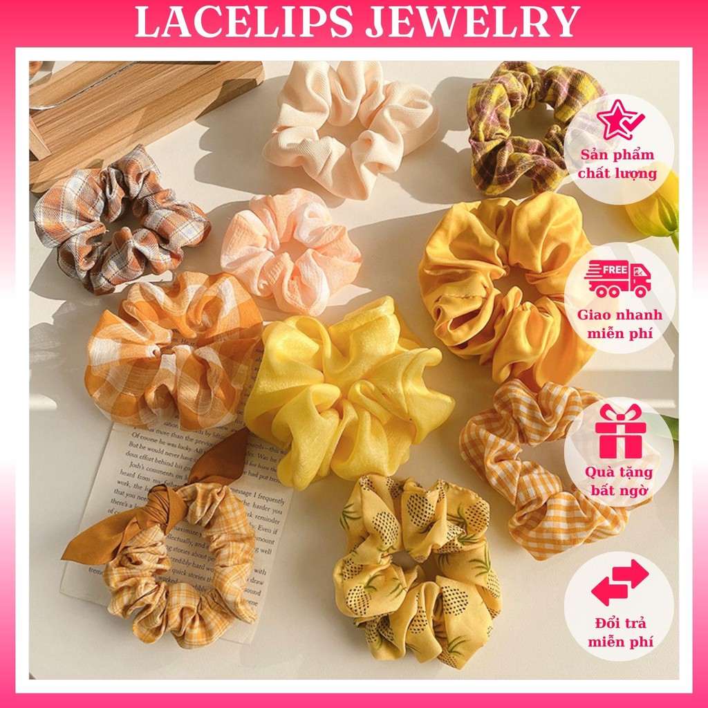 Giao ngẫu nhiên_Dây buộc tóc Scrunchies thời trang màu vàng chủ đạo