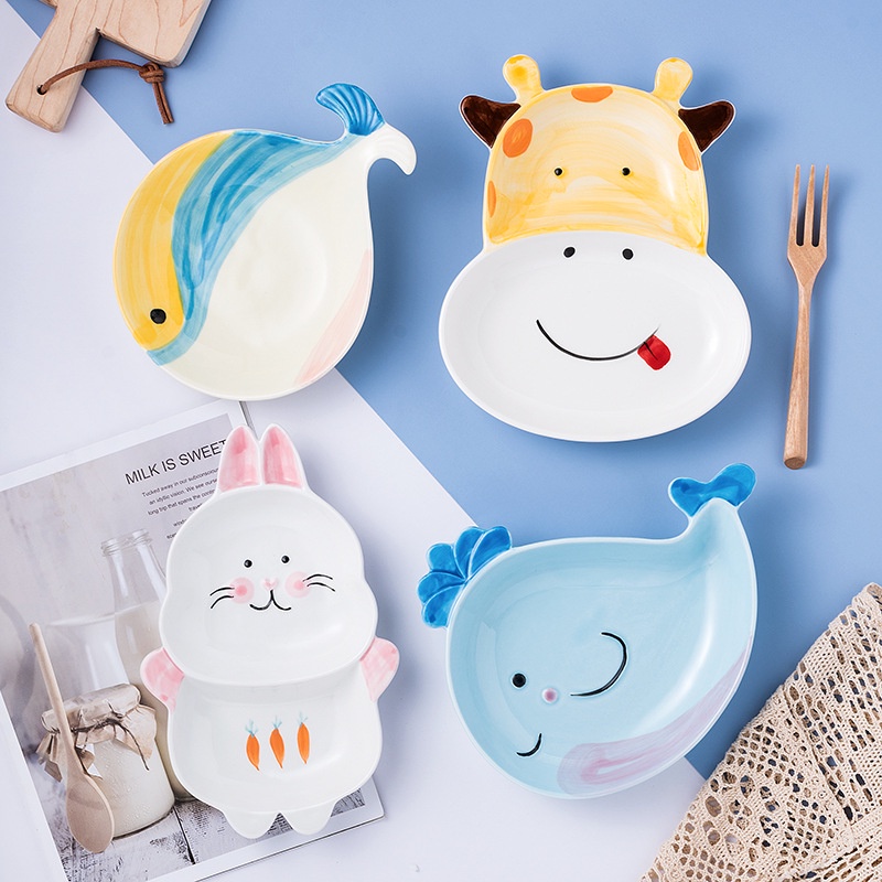 Đĩa Ăn Dặm Cho Bé AD39 Hình Hươu Cao Cổ Chất Liệu Gốm Sứ Cao Cấp Chịu Nhiệt Cao YOOTA BABY
