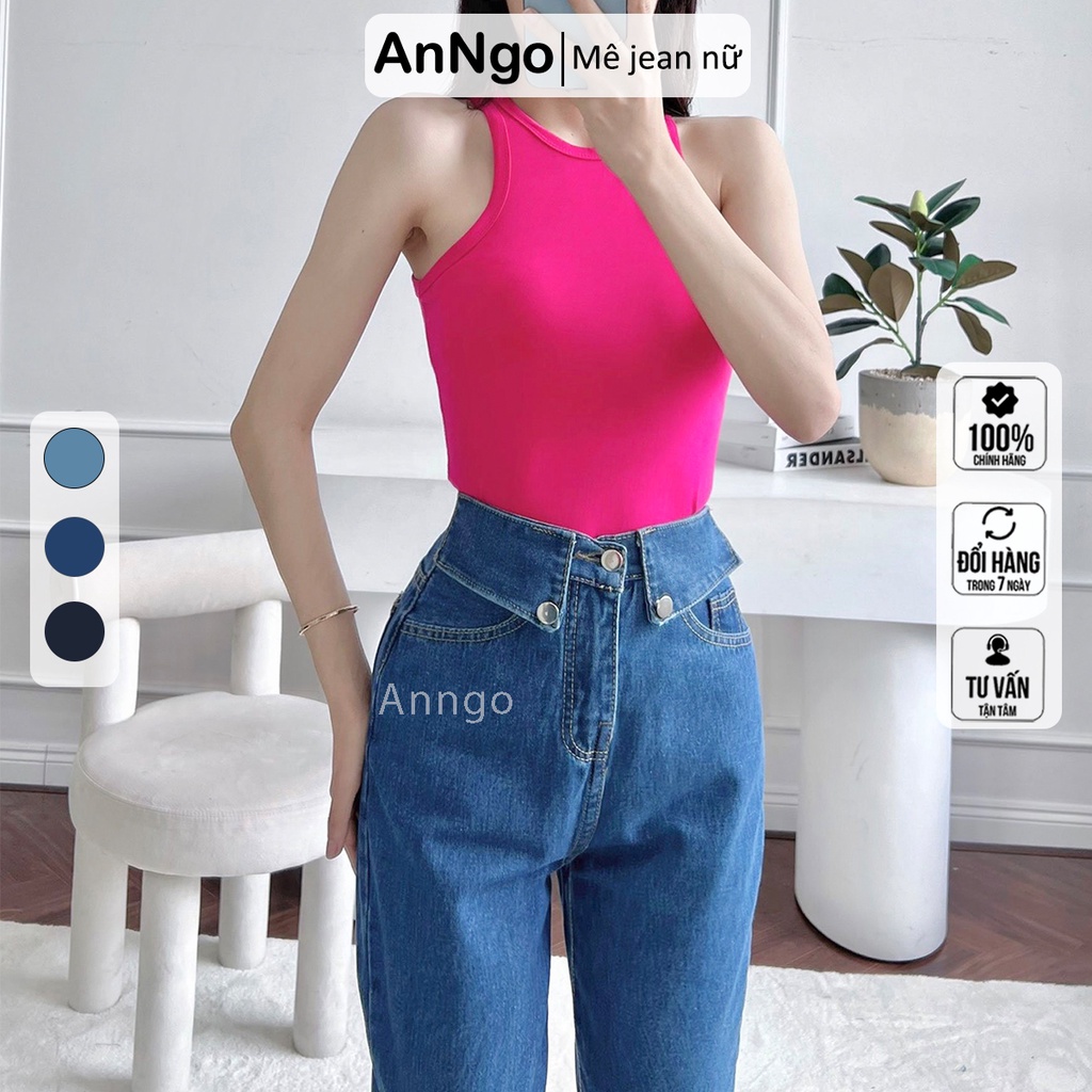 Quần jean nữ ống bo họa tiết trơn chất jean denim không co giãn bền đẹp AnNgo - AT216