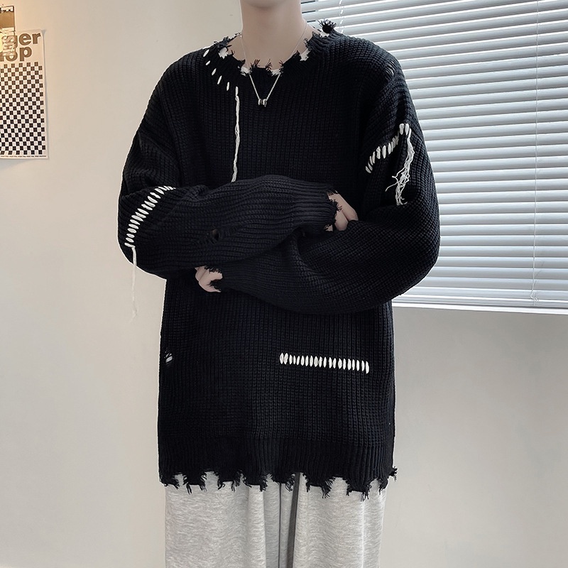 Áo sweater phối rách phong cách đường phố thời trang thu đông cho cặp đôi