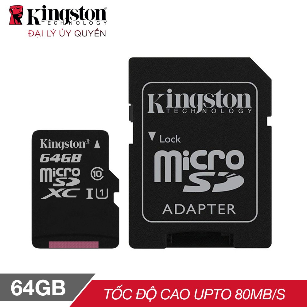 [Mã ELFLASH5 giảm 20K đơn 50K] Thẻ nhớ 64Gb Kingston class10 tốc độ 80mb/s