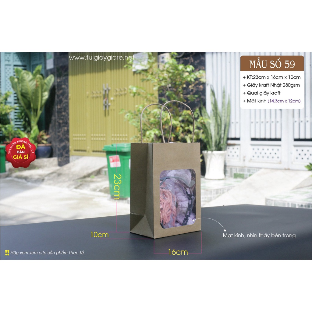 25 cái - Túi giấy kraft đựng quà tặng,thực phẩm mỹ phẩm có mặt kính supor - Mẫu số 59