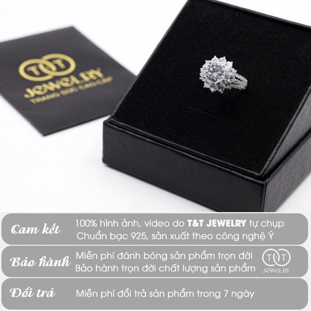 Nhẫn Bạc Nữ s925 Hoa Nạm Đá Phân Tầng T&amp;T Jewelry cao cấp NN019