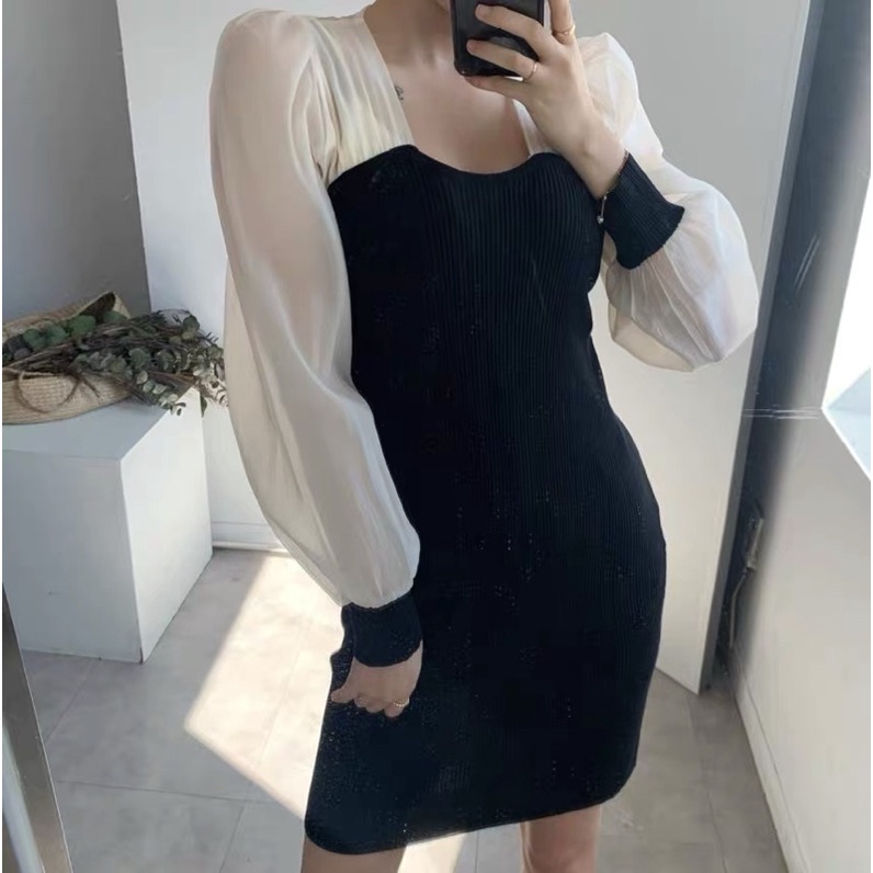 Váy Len Body Tay Phối Voan Siêu Xinh Có Ảnh Thật Kèm Video | BigBuy360 - bigbuy360.vn