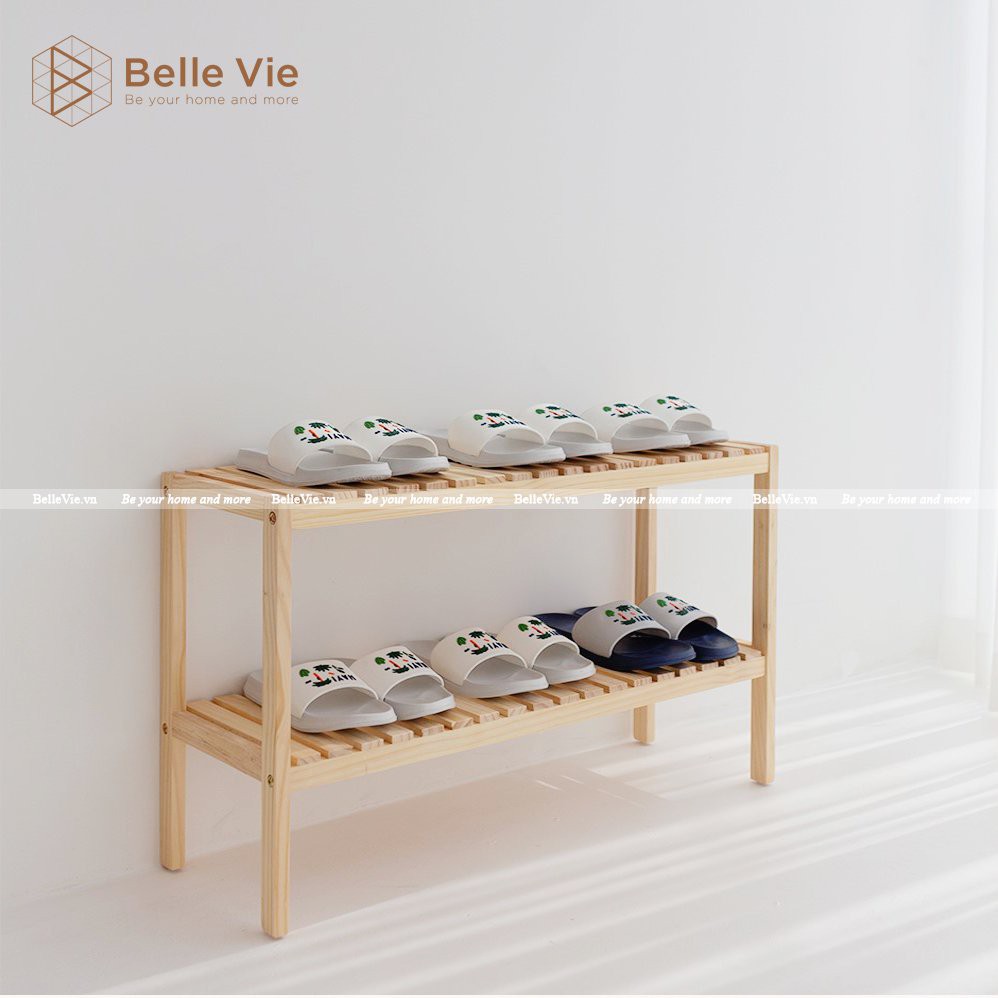 Kệ Để Giày Gỗ 2 Tầng x 100cm BELLEVIE Kệ Gỗ Kệ Đa Năng Đơn Giản Tiện Lợi KT 100Cm x 26Cm x 50Cm