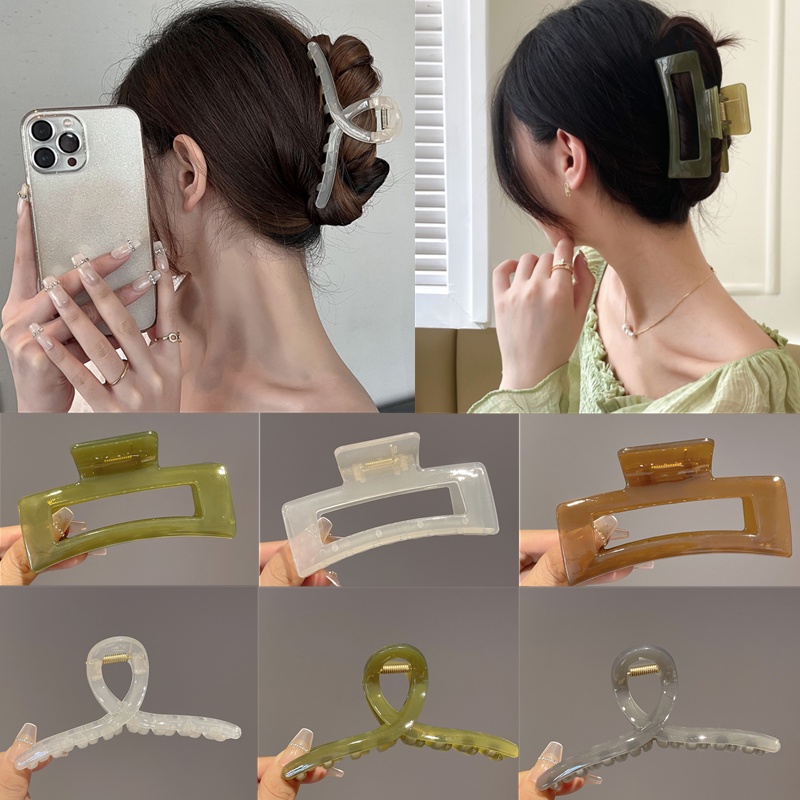 Kẹp Tóc Hình Cá Mập Bằng acrylic Màu Cà Phê Sữa Thời Trang màu ngọc bích Hàn Quốc