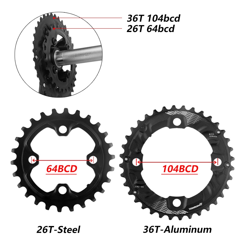 Trục Líp Xe Đạp Leo Núi PROWHEEL 104 / 64BCD 26T 28T 36T 38T 10 / 11 Chuyên Dụng