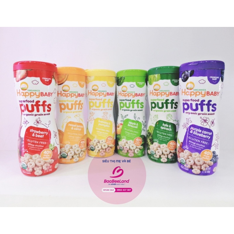 Bánh ăn dặm Happy Puffs Organic cho bé từ 8 tháng - BAABEELAND