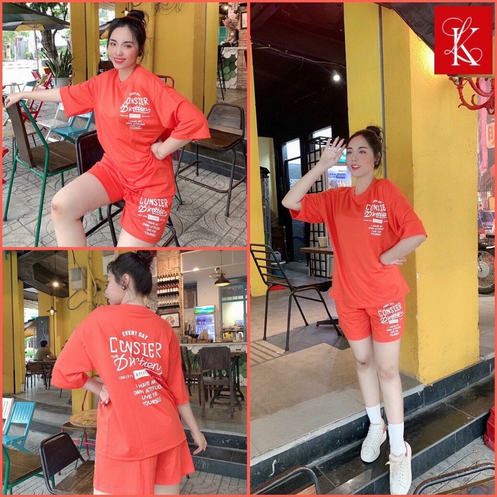 Đồ bộ mặc nhà quần dùi in chữ, set mặc nhà chất liệu cotton mặc hè