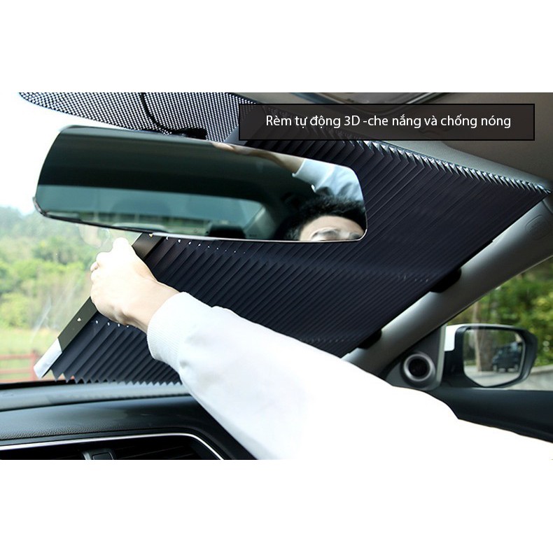 Rèm bạt chống nắng xếp li che mặt  kính lái xe hơi  xe ô tô đầu cố định tự động cuốn chất liệu Polyester cao cấp siêu bề