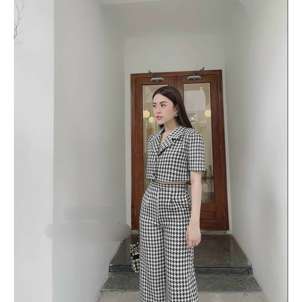 SET QUẦN ỐNG XUÔNG PHỐI ÁO CỔ VEST TIỂU THƯ