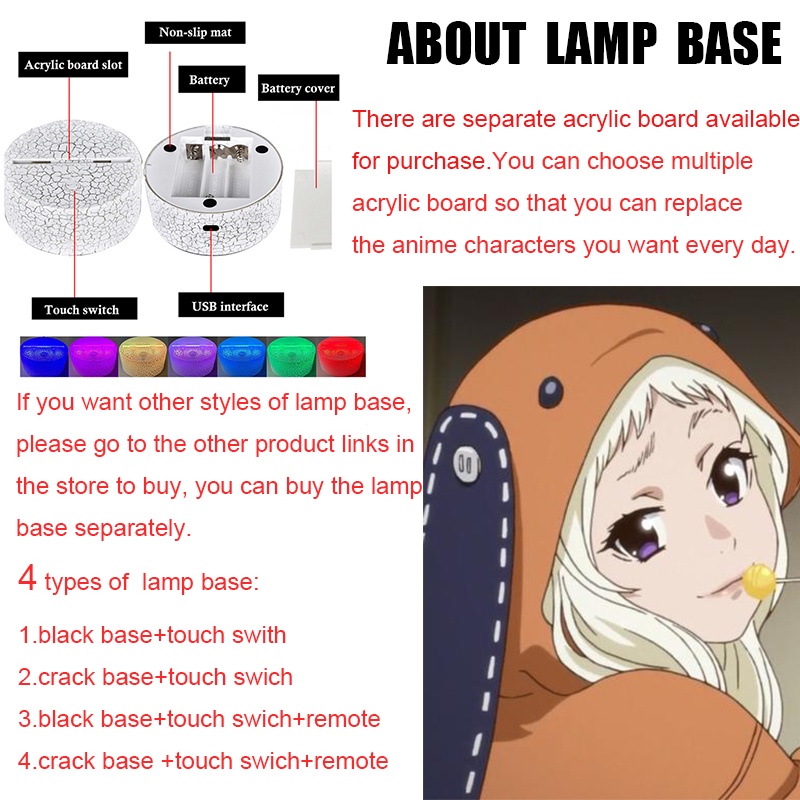 Đèn Ngủ LED Điều Khiển Từ Xa Hình Anime Jabami Yumeko Có Thể Thay Đổi Đèn Trang Trí Phòng Ngủ