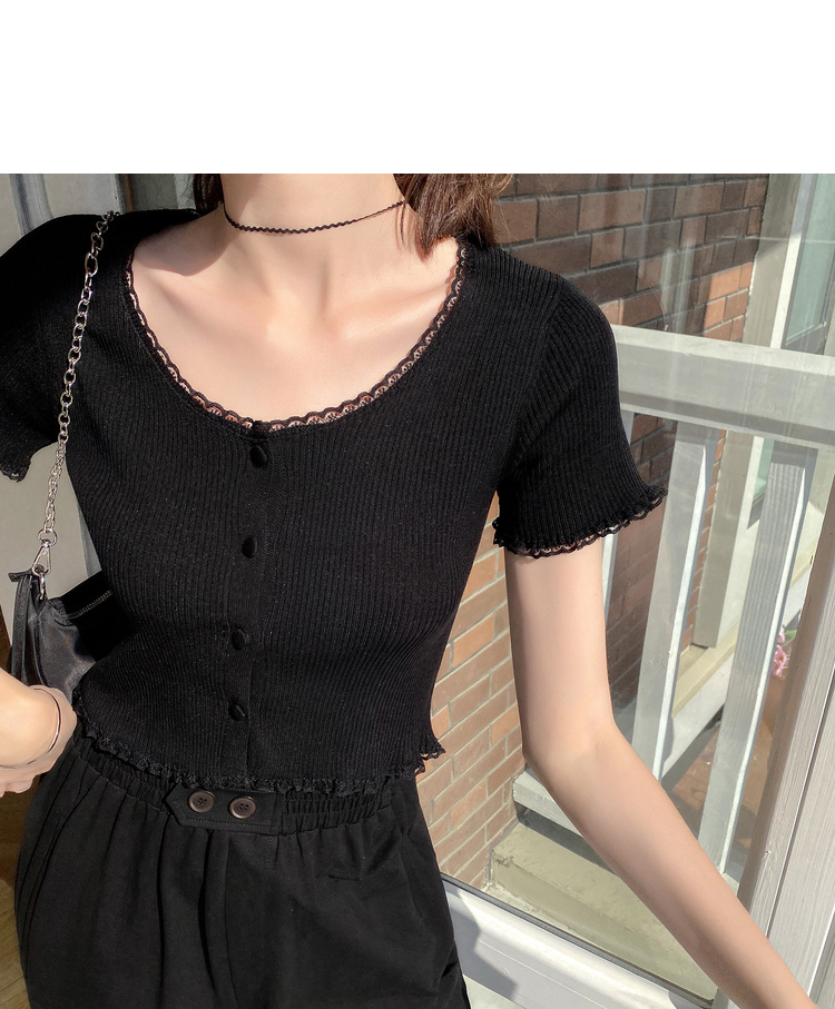 Áo croptop dệt kim SUXI phối ren phong cách hàn quốc xinh xắn cho nữ