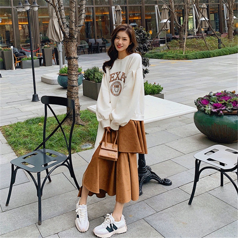 [Linin] Đầm Sweatshirt Dáng Rộng Giấu Đường May Màu Sắc Tương Phản Size Lớn Irreg