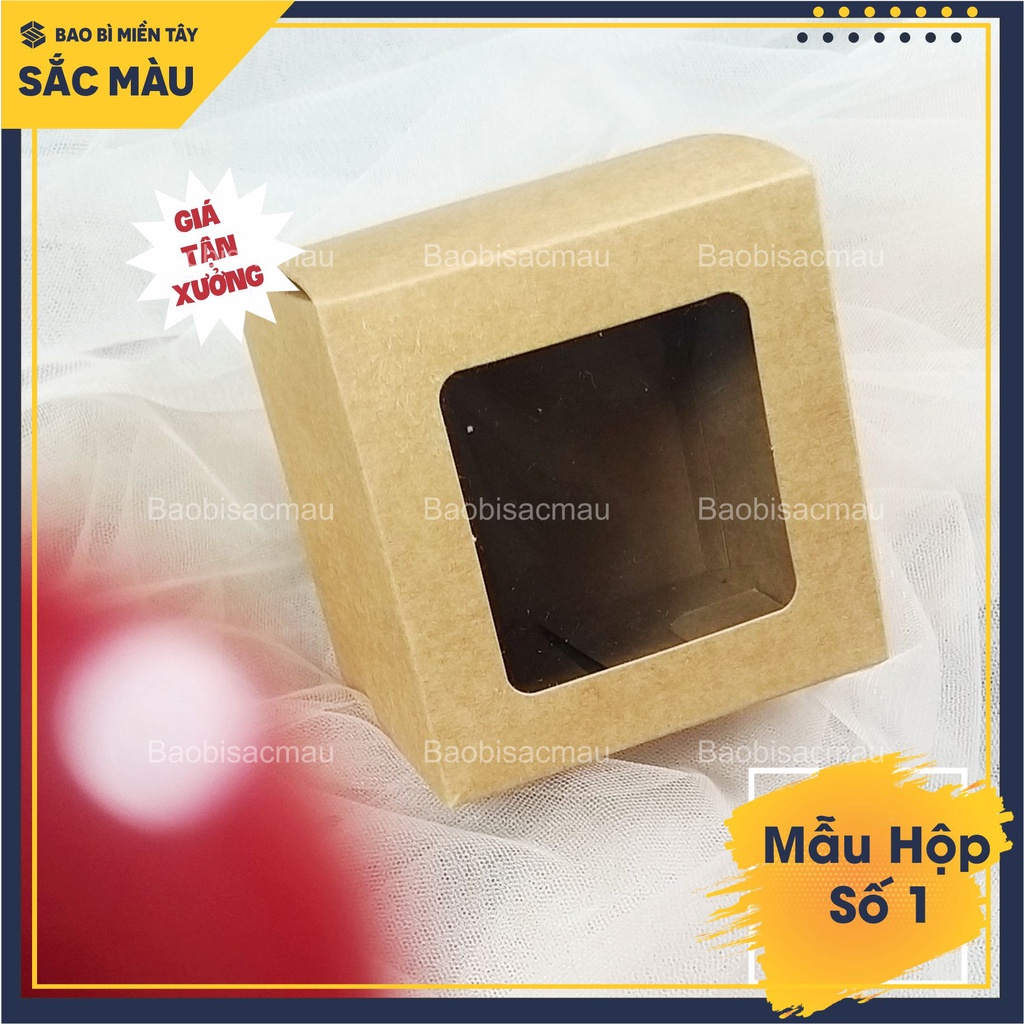 Combo 5 hộp giấy kraft vuông cửa kiếng ( Hộp số 1)  đựng quà tặng, bánh kẹo.... và các vật phẩm khác