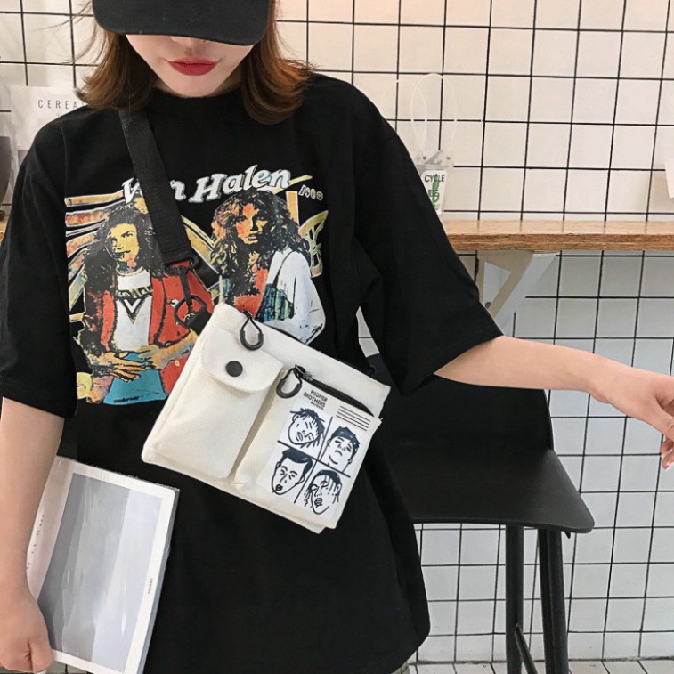Túi đeo chéo canvas nam nữ đi học đi chơi cute phong cách Hàn quốc