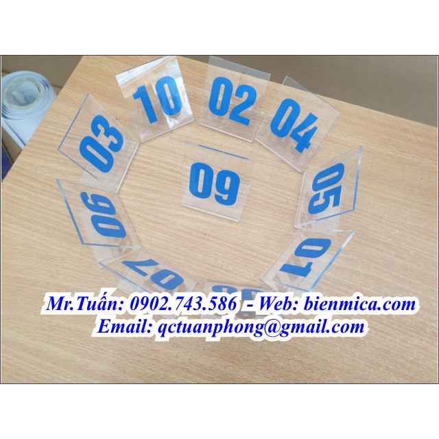 Số Bàn Mica trong 3mm  Số Bàn Mica Đài Loan 6*7cm cho quán cà phê,quán ăn