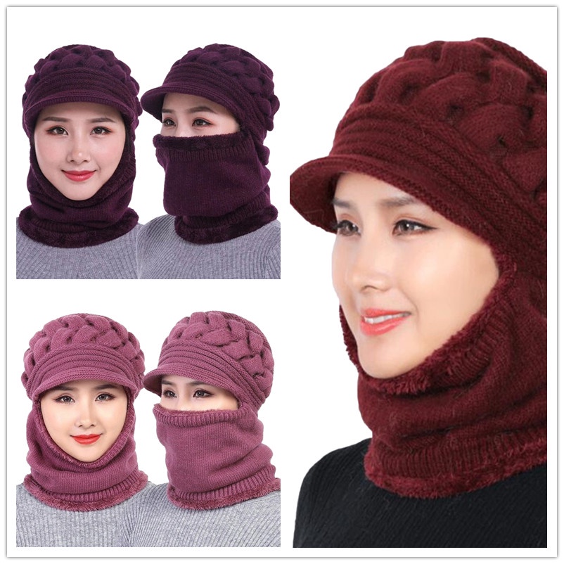 Nón Len Trùm Đầu Kiêm Khăn Choàng Cổ Giữ Ấm Thời Trang Cho Nữ