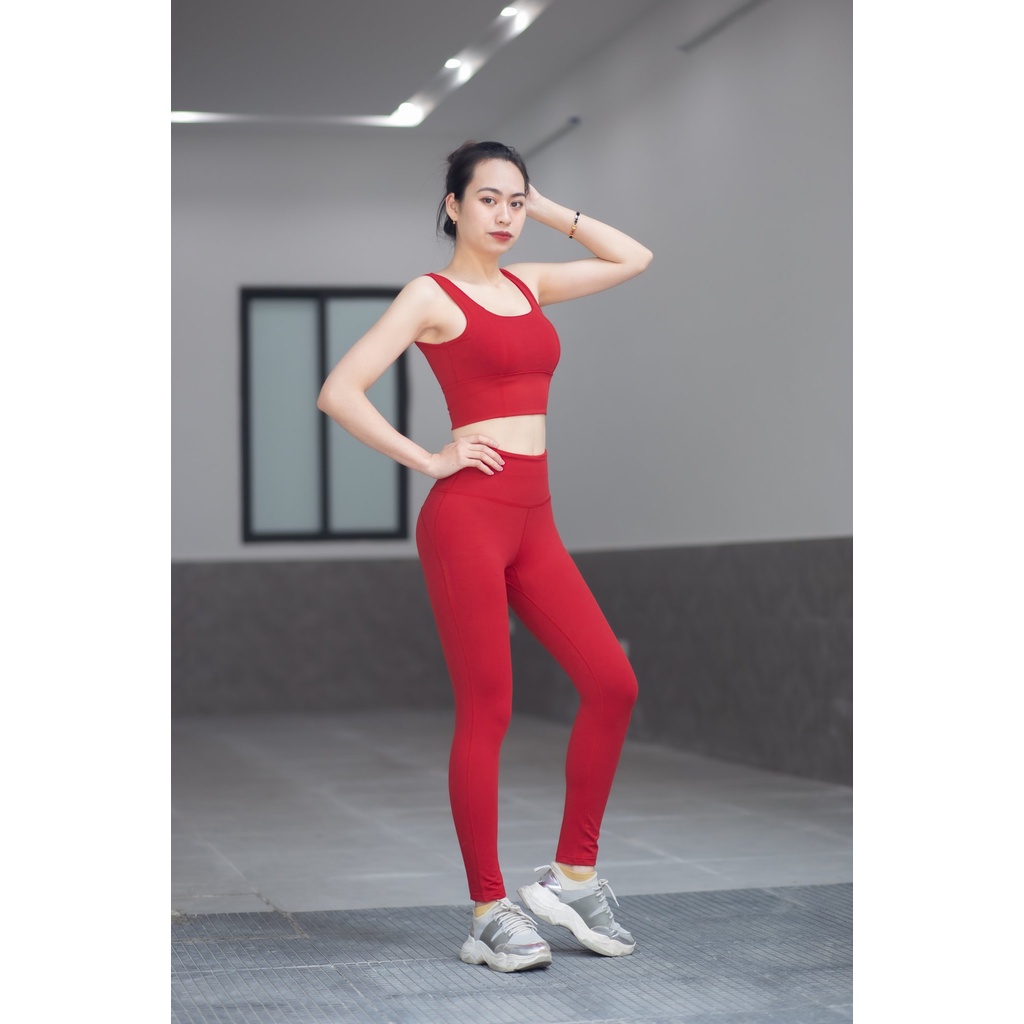 Bộ thể thao (Quần Genmax V3 dài - Bra dây lưng) tập yoga, gym, dance thiết kế tươi trẻ dành cho nữ